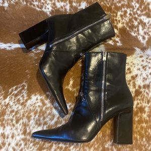Michel Perry black leather pointed toe zip up ankle boots